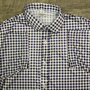 NWOT Collars & Co Quattro Flex shirt men's large blue gingham button up active
